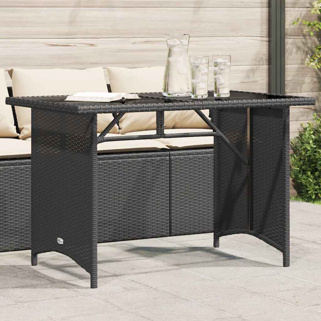 Gartentisch mit Glasplatte Schwarz 110x68x70 cm Poly Rattan