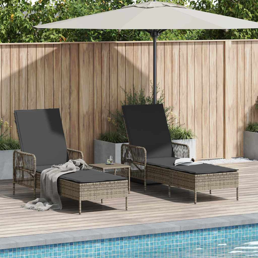 Sonnenliege mit Kissen 3 pcs Grau und Dunkelgrau Poly-Rattan