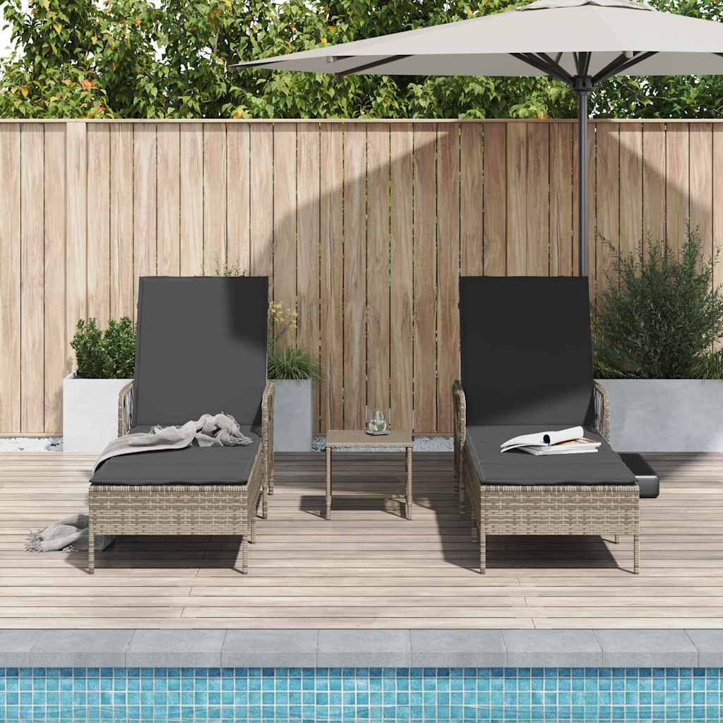 Sonnenliege mit Kissen 3 pcs Grau und Dunkelgrau Poly-Rattan