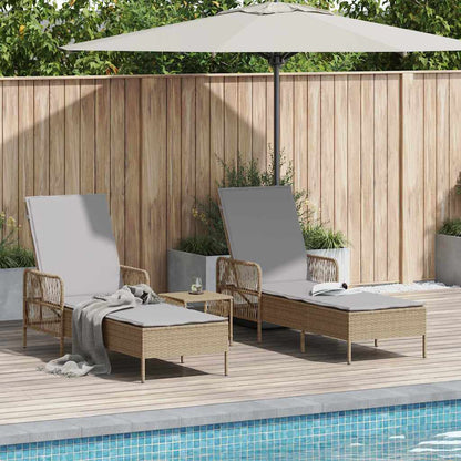 Sonnenliege mit Kissen 3 pcs Beige und Hellgrau Poly-Rattan