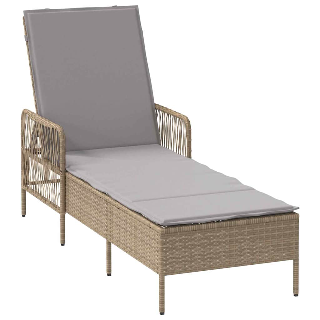 Sonnenliege mit Kissen 3 pcs Beige und Hellgrau Poly-Rattan