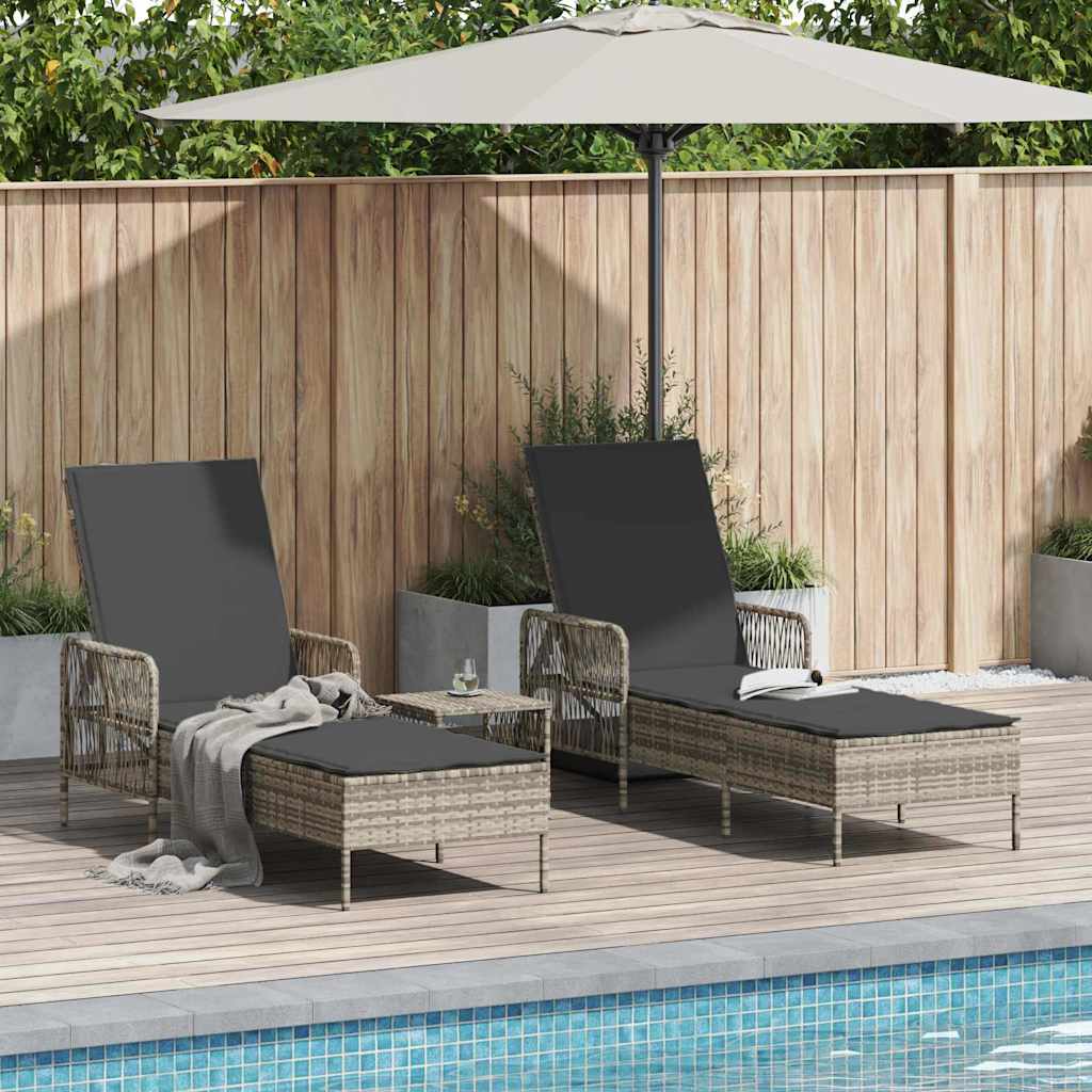 Sonnenliege 2-Person 3 pcs Hellgrau und Dunkelgrau Poly-Rattan