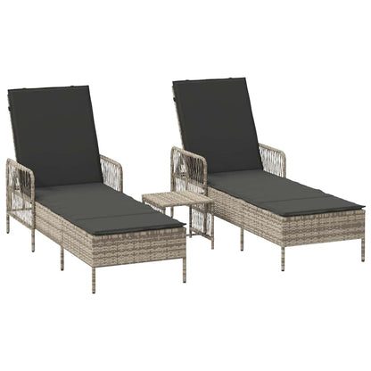 Sonnenliege 2-Person 3 pcs Hellgrau und Dunkelgrau Poly-Rattan