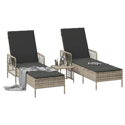 Sonnenliege 2-Person 3 pcs Hellgrau und Dunkelgrau Poly-Rattan