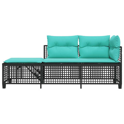 3-teiliges Ecksofa-Set für den Garten mit Kissen, schwarzes Polyrattan