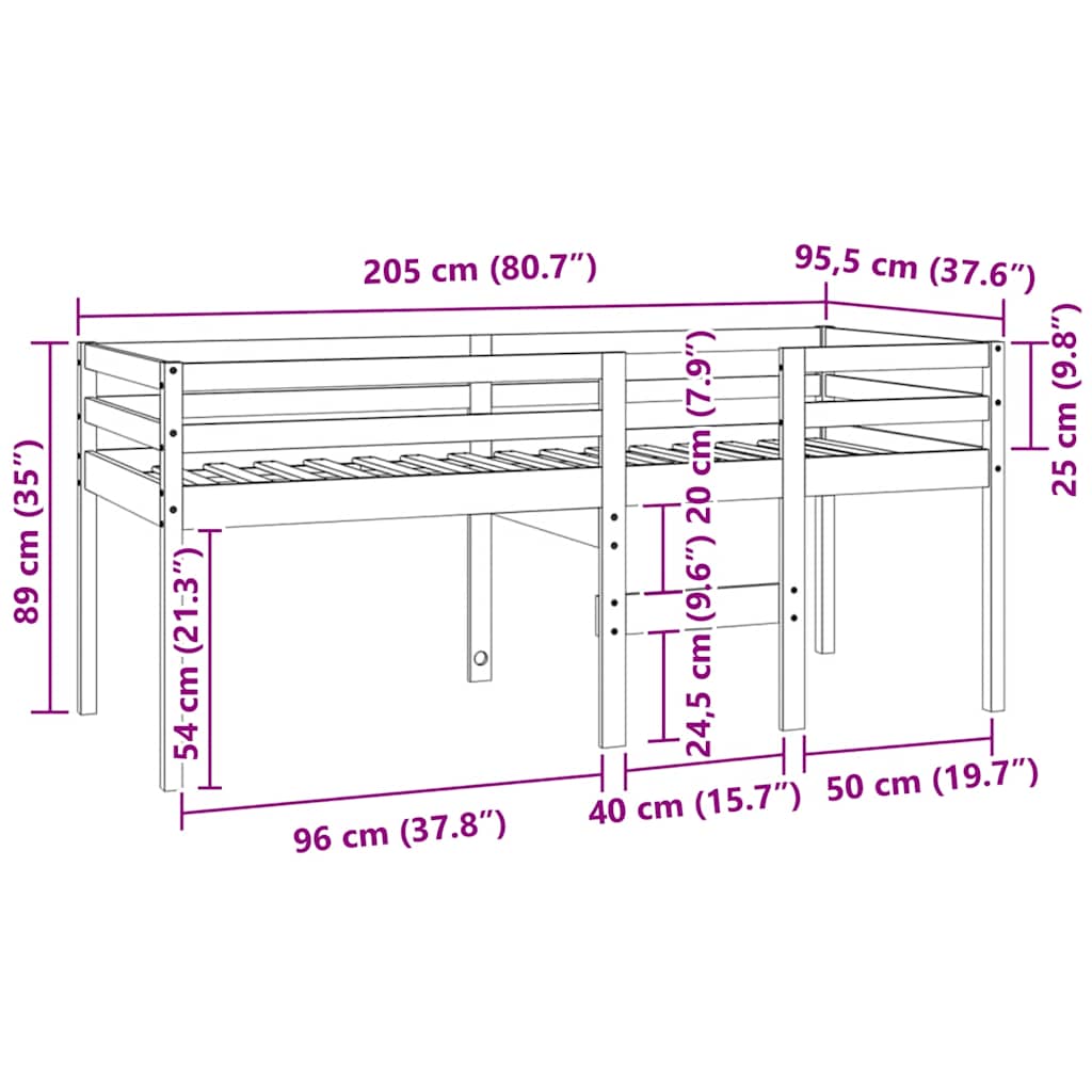 Hochbett Wachsbraun 90x200 cm Massivholz Kiefer
