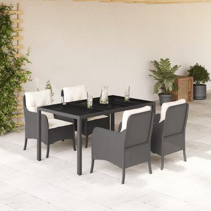5-tlg. Garten-Essgruppe mit Kissen Schwarz Poly Rattan