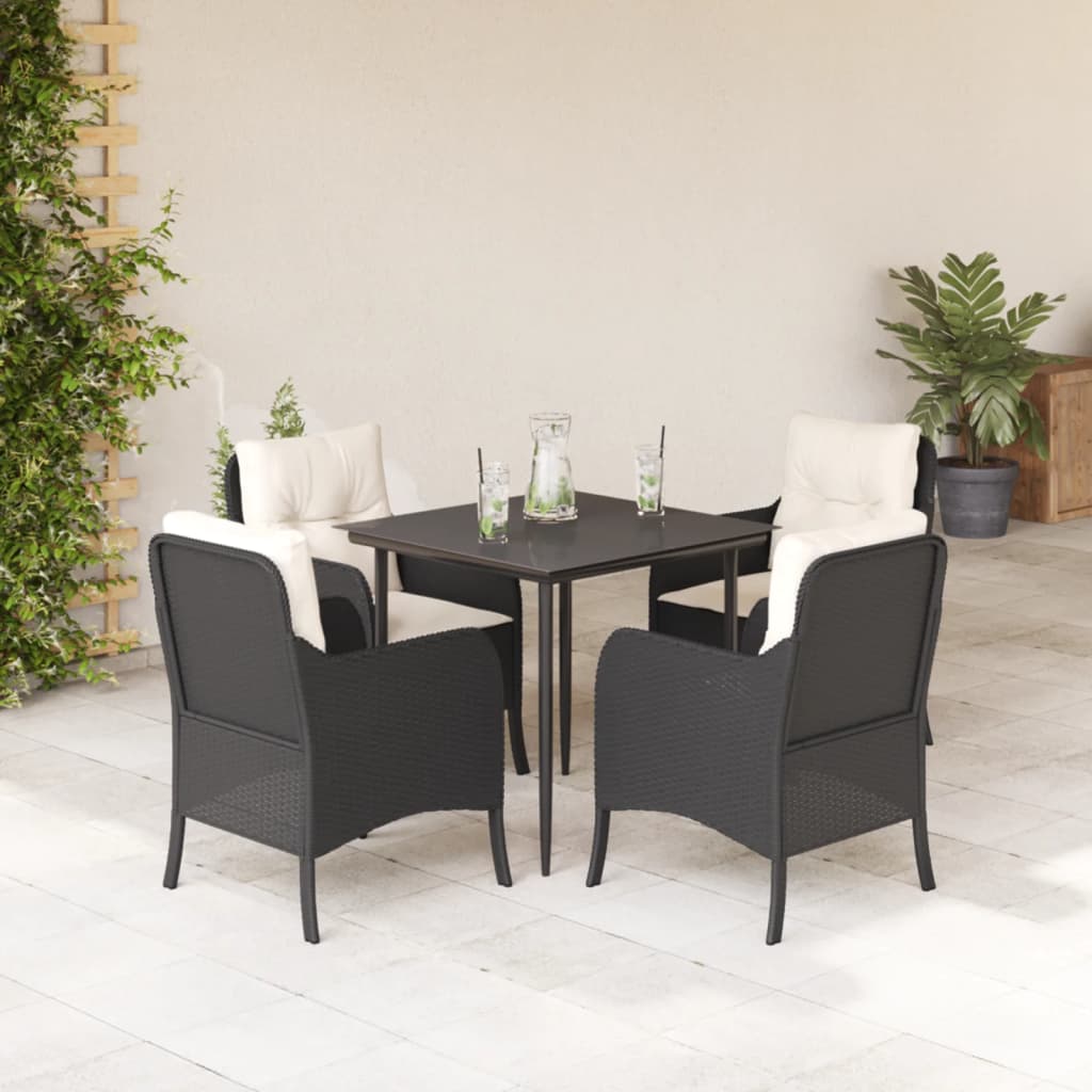 5-tlg. Garten-Essgruppe mit Kissen Schwarz Poly Rattan