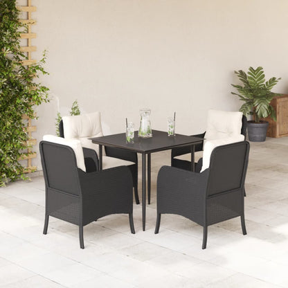 5-tlg. Garten-Essgruppe mit Kissen Schwarz Poly Rattan