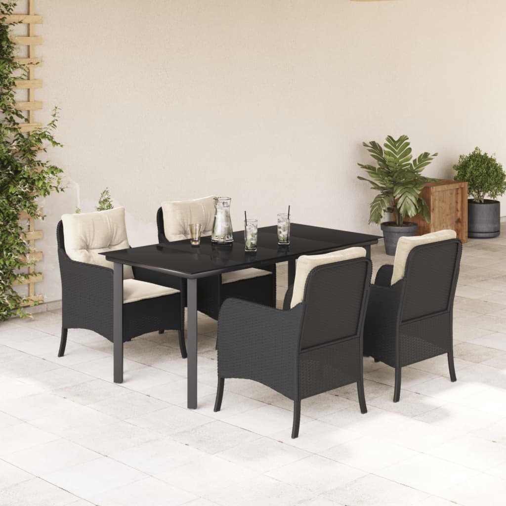 5-tlg. Garten-Essgruppe mit Kissen Schwarz Poly Rattan