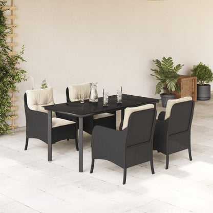 5-tlg. Garten-Essgruppe mit Kissen Schwarz Poly Rattan