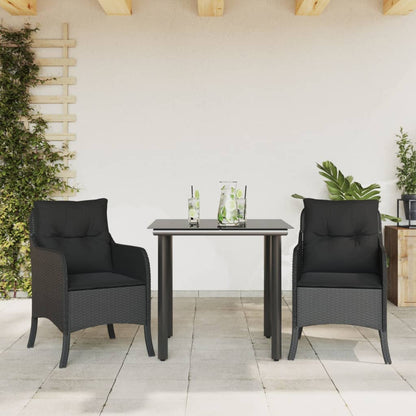 3-tlg. Garten-Essgruppe mit Kissen Schwarz Poly Rattan
