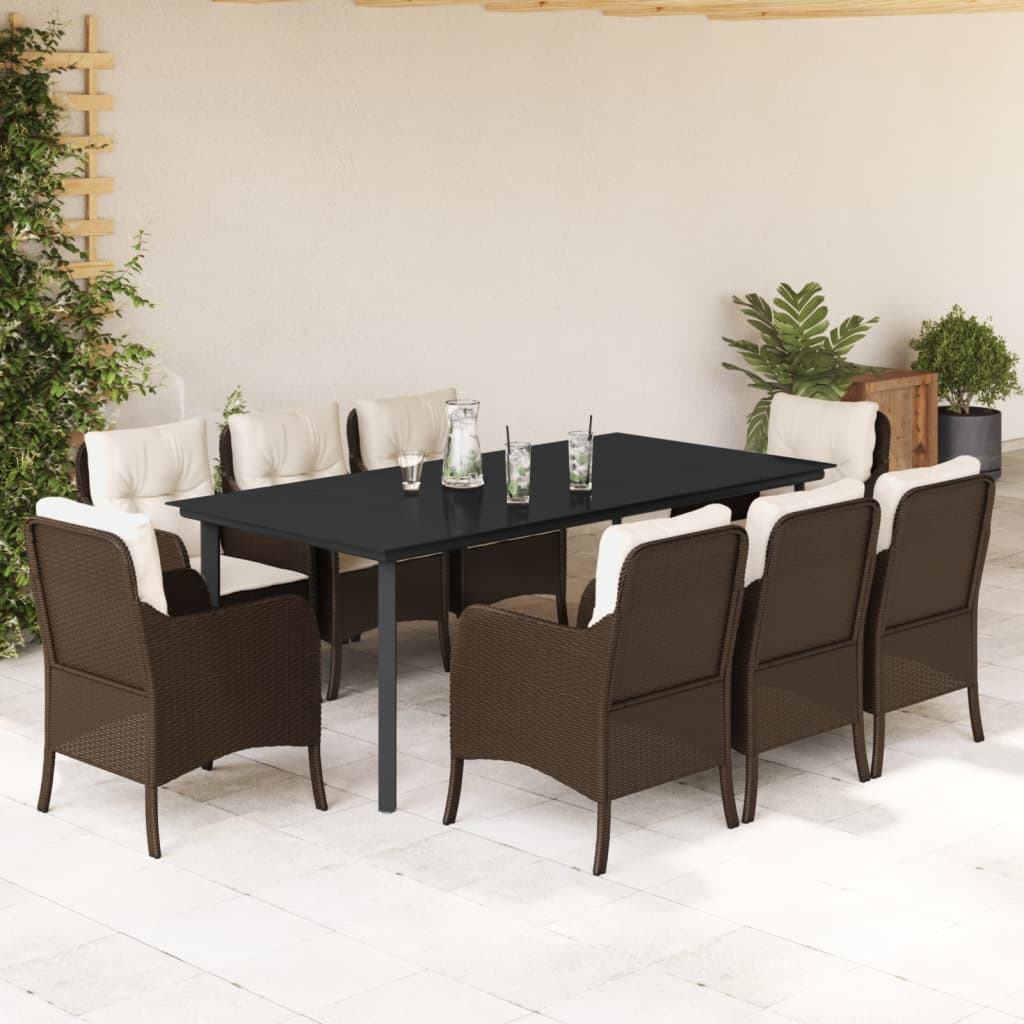 9-tlg. Garten-Essgruppe mit Kissen Braun Poly Rattan