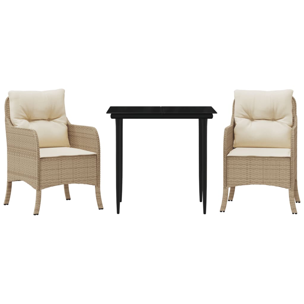 3-tlg. Garten-Essgruppe mit Kissen Beige Poly Rattan