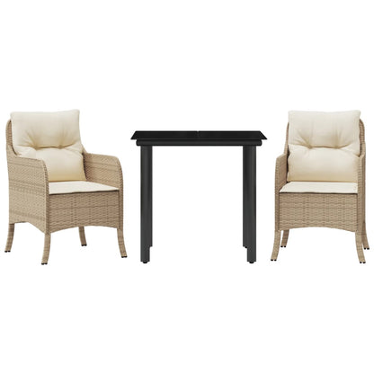 3-tlg. Garten-Essgruppe mit Kissen Beige Poly Rattan