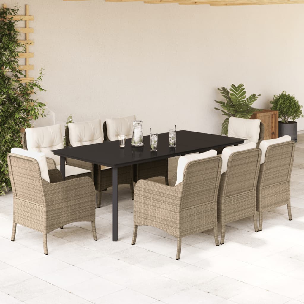 9-tlg. Garten-Essgruppe mit Kissen Beige Poly Rattan