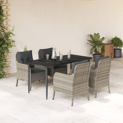 5-tlg. Garten-Essgruppe mit Kissen Hellgrau Poly Rattan