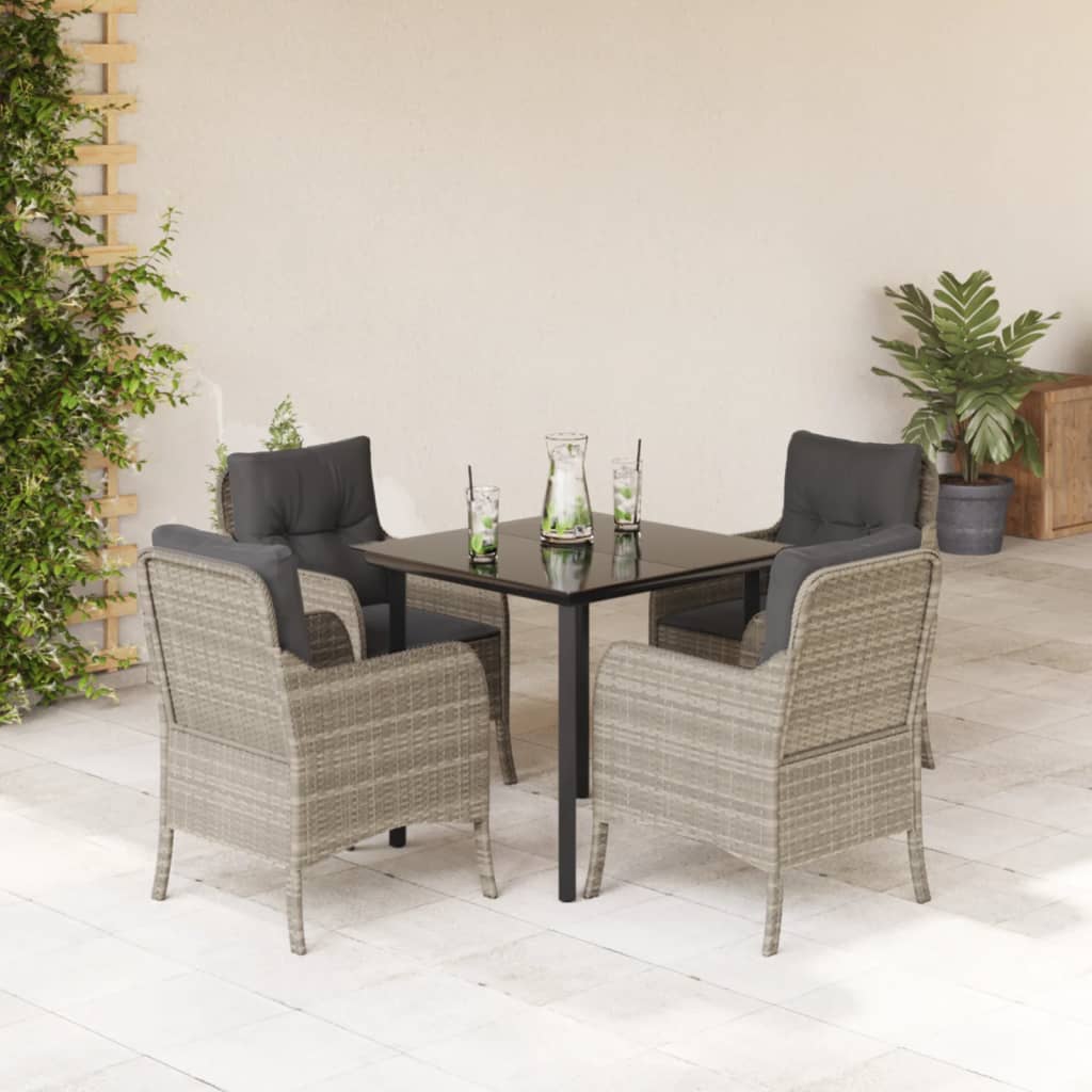 5-tlg. Garten-Essgruppe mit Kissen Hellgrau Poly Rattan
