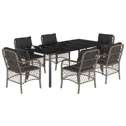 7-tlg. Garten-Essgruppe mit Kissen Grau Poly Rattan