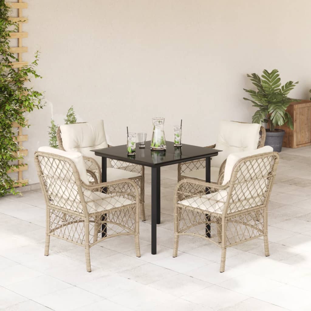 5-tlg. Garten-Essgruppe mit Kissen Beige Poly Rattan