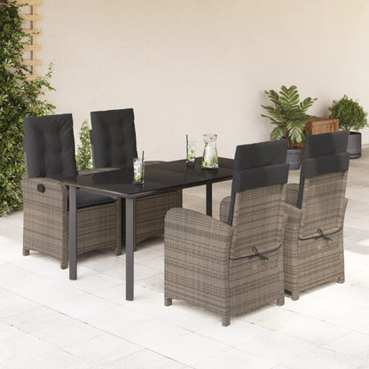 5-tlg. Garten-Essgruppe mit Kissen Grau Poly Rattan
