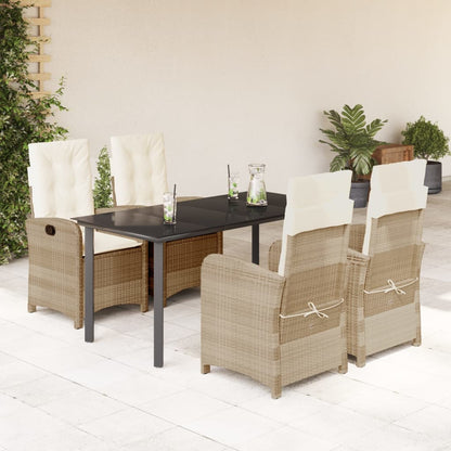 5-tlg. Garten-Essgruppe mit Kissen Beige Poly Rattan