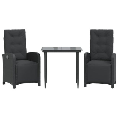 3-tlg. Bistro-Set mit Kissen Schwarz Poly Rattan