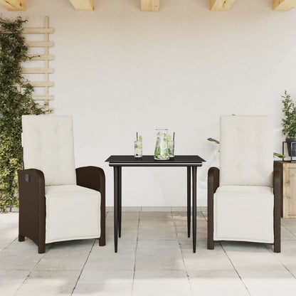 3-tlg. Bistro-Set mit Kissen Braun Poly Rattan