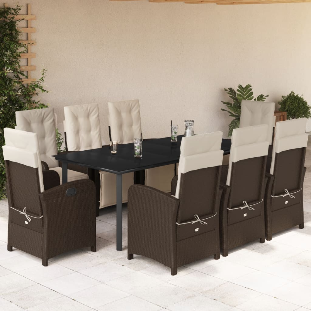 9-tlg. Garten-Essgruppe mit Kissen Braun Poly Rattan