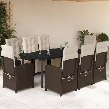 9-tlg. Garten-Essgruppe mit Kissen Braun Poly Rattan
