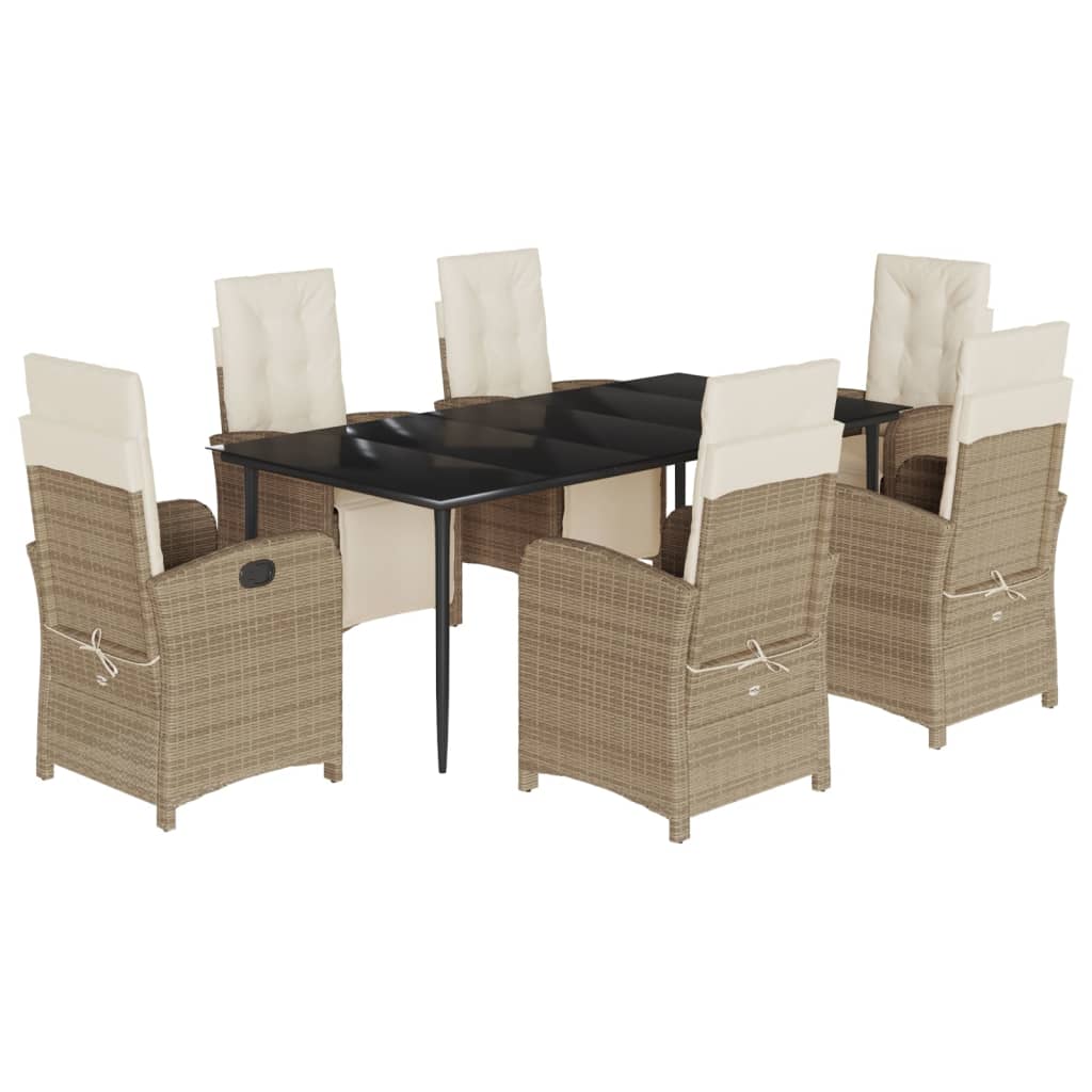 7-tlg. Garten-Essgruppe mit Kissen Beige Poly Rattan