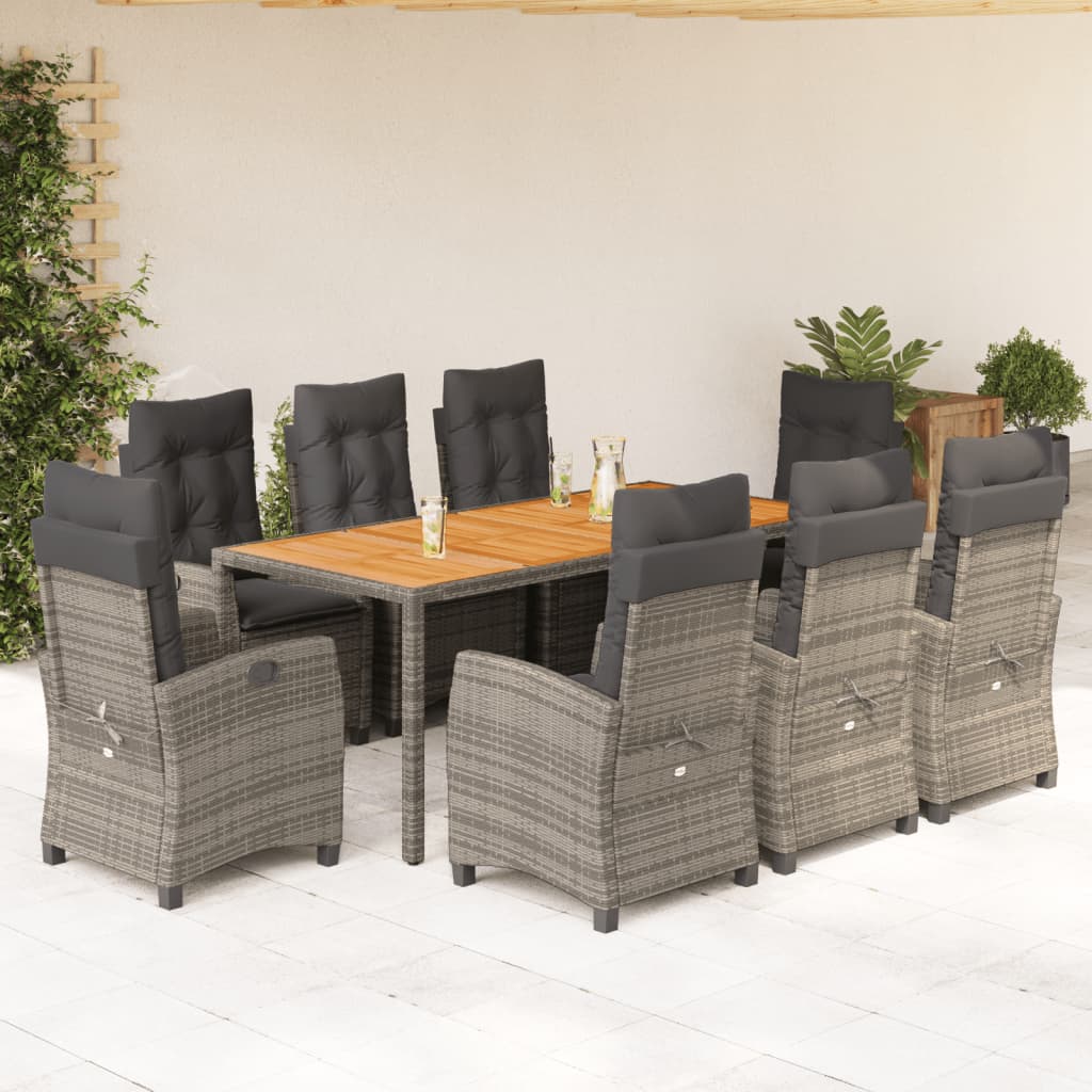 9-tlg. Garten-Essgruppe mit Kissen Grau Poly Rattan