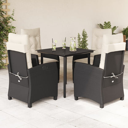 5-tlg. Garten-Essgruppe mit Kissen Schwarz Poly Rattan