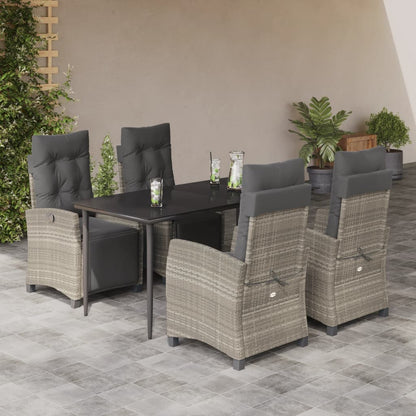 5-tlg. Garten-Essgruppe mit Kissen Hellgrau Poly Rattan
