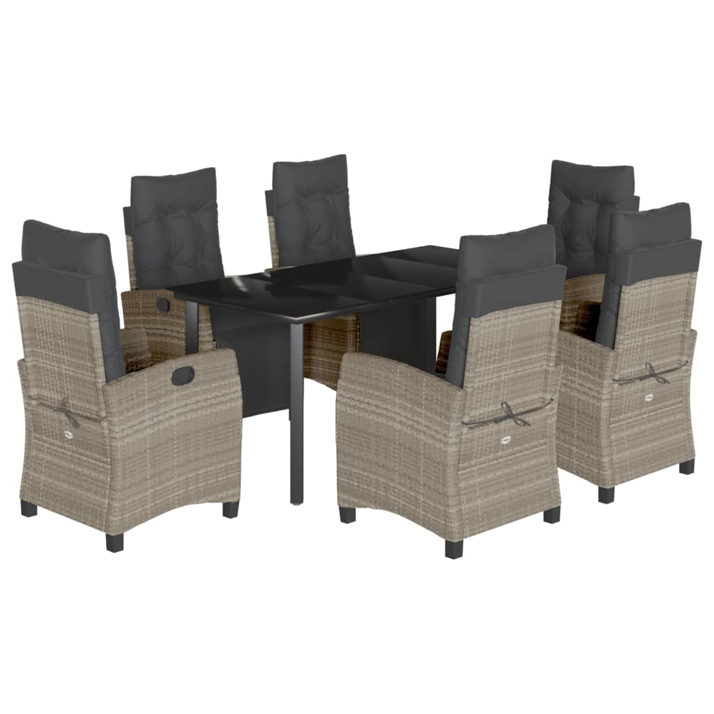 7-tlg. Garten-Essgruppe mit Kissen Hellgrau Poly Rattan