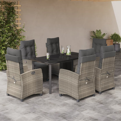 7-tlg. Garten-Essgruppe mit Kissen Hellgrau Poly Rattan