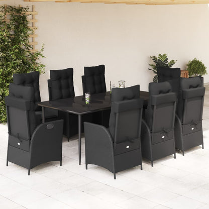 9-tlg. Garten-Essgruppe mit Kissen Schwarz Poly Rattan
