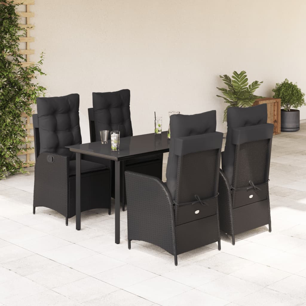 5-tlg. Garten-Essgruppe mit Kissen Schwarz Poly Rattan