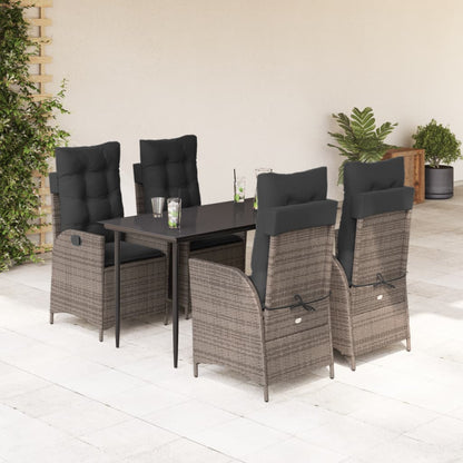 5-tlg. Garten-Essgruppe mit Kissen Grau Poly Rattan