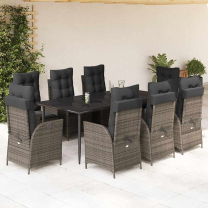 9-tlg. Garten-Essgruppe mit Kissen Grau Poly Rattan