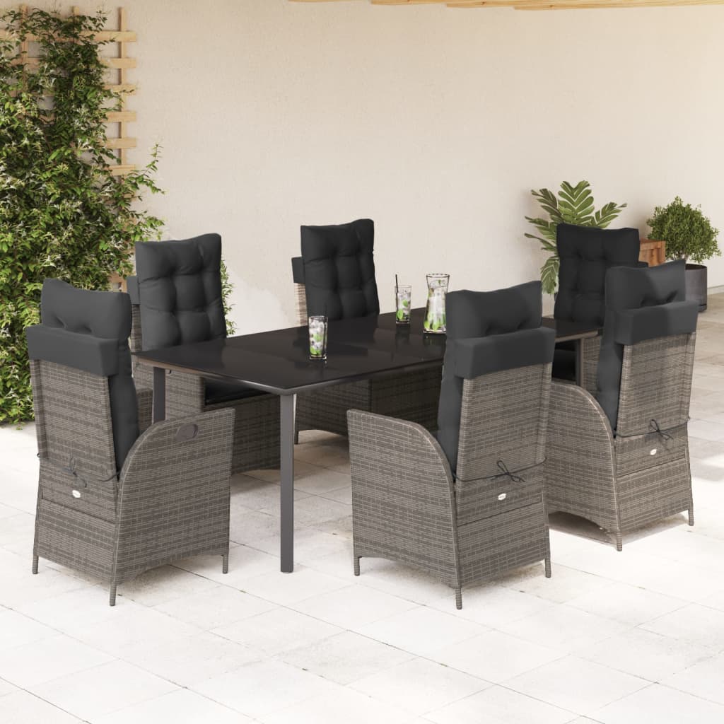 7-tlg. Garten-Essgruppe mit Kissen Grau Poly Rattan