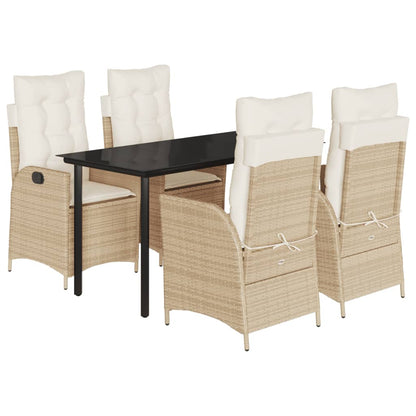 5-tlg. Garten-Essgruppe mit Kissen Beige Poly Rattan
