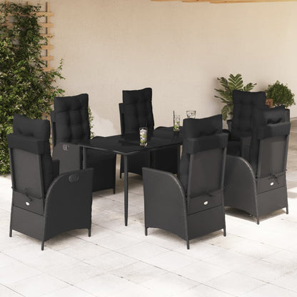7-tlg. Garten-Essgruppe mit Kissen Schwarz Poly Rattan