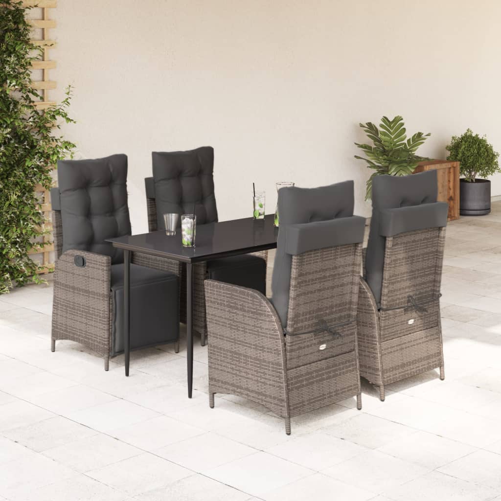 5-tlg. Garten-Essgruppe mit Kissen Grau Poly Rattan