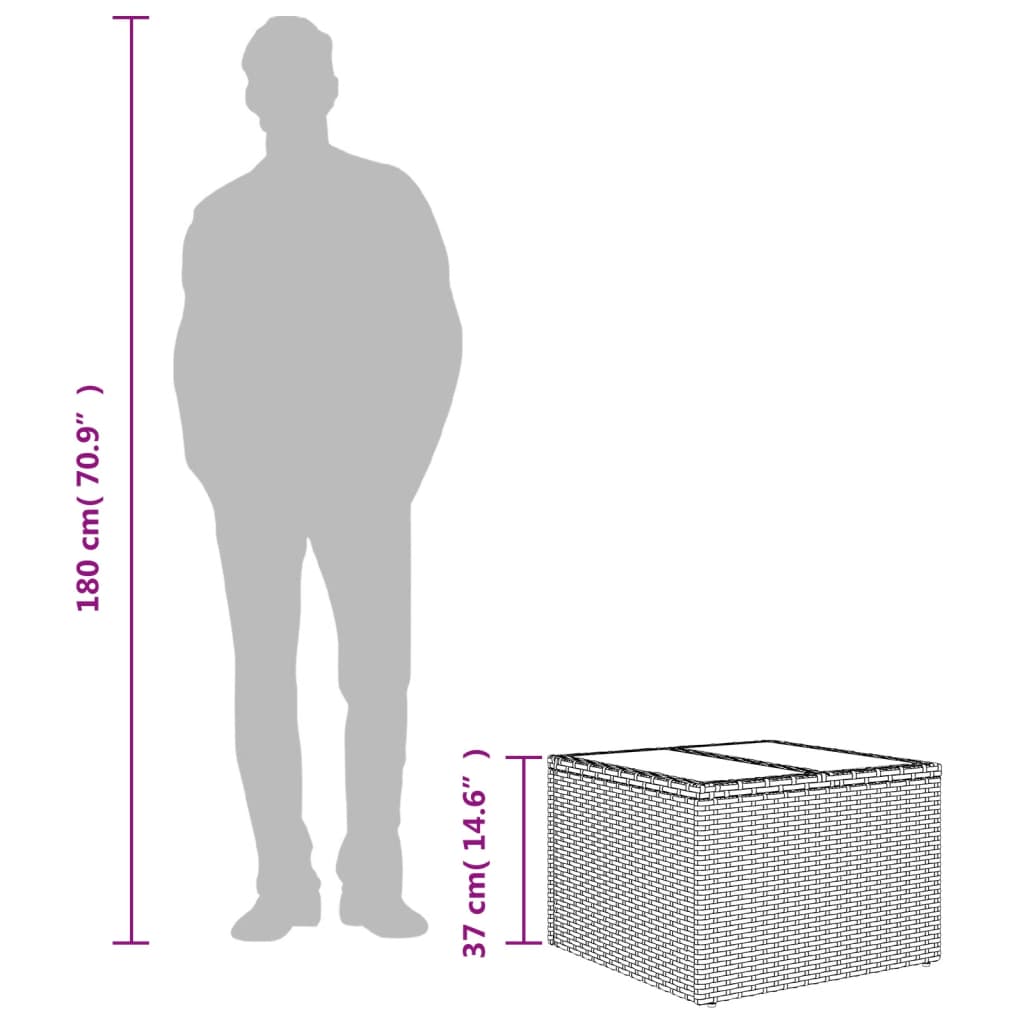 Gartentisch mit Glasplatte Schwarz 55 x 55 x 37 cm Poly Rattan