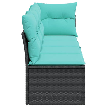 Gartensofa mit Kissen 4-Sitzer Schwarz Poly Rattan