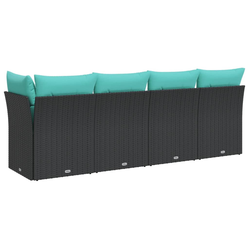 Gartensofa mit Kissen 4-Sitzer Schwarz Poly Rattan