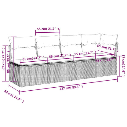 Gartensofa mit Kissen 4-Sitzer Beige Poly Rattan