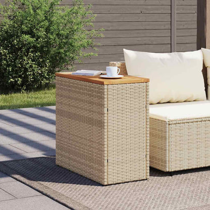 Garten-Beistelltisch Holzplatte Beige 58x27,5x55 cm Poly Rattan