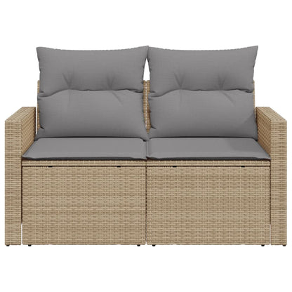 Gartensofa mit Kissen 2-Sitzer Beige Poly Rattan